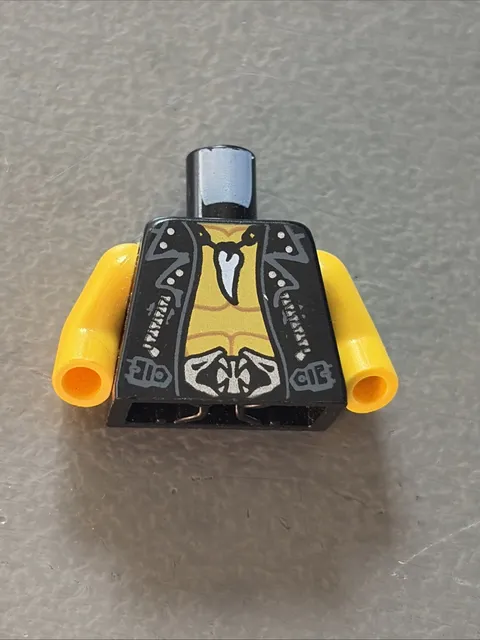 LEGO Minifigure Torso Leather Vest Tooth Necklace Snake Buckle SILVER Zipper