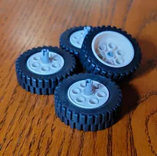 LEGO Wheel & Tire Parts Black Tires White Rims Plastic 4 Pieces