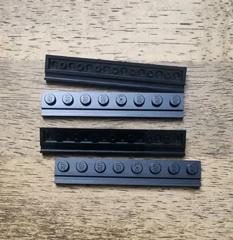LEGO Black Plate, Modified 1 x 8 with Door Rail QTY 4. Part No. 4510