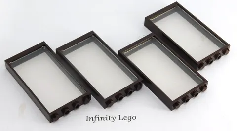 4 LEGO Dark Brown Frame 1x4x6 with Trans-Clear Window Glass (60596) - 4 Pieces
