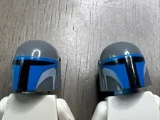 LEGO 87610pb02 Star Wars Mandalorian Helmet with Blue and White Lot Of 2