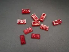 LEGO - 10x - Plate - Plate - 1x2 - Transparent Red - 3023