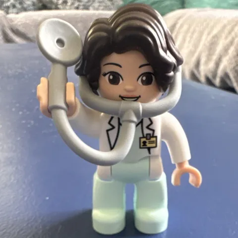LEGO Duplo Female Doctor Figure with Stethoscope White Outfit Light Blue Legs