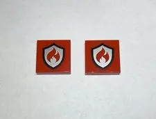 Lego Lot Of 2 2x2 Bright Red Tiles Tile Fire Flake Badge Silver New 808 City
