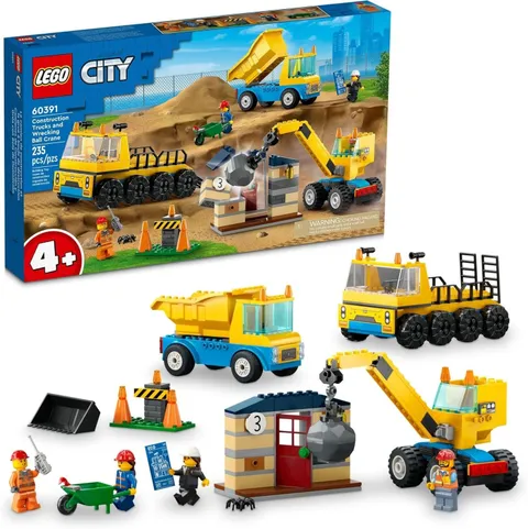 LEGO 60391 Construction Trucks & Wrecking Ball Crane Building Toy Set (235-Pcs)