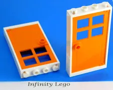 4 LEGO Orange Window Frame 1x4x6 w  Yellow 4 Panes Door & Handle 60623 60596