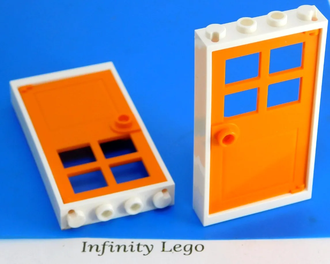 4 LEGO Orange Window Frame 1x4x6 w  Yellow 4 Panes Door & Handle 60623 60596