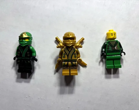 LEGO NINJAGO Minifigure Lot of 3 Green & Gold Ninjas with Dual Swords