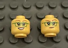 LEGO Yellow 2 Sided Female Minifig Head, Brown Eyebrows, Glasses, Smile / Grin