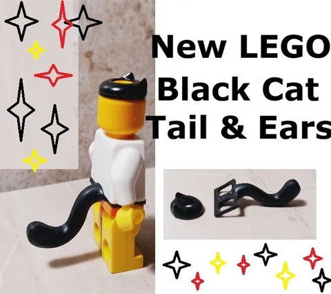 New LEGO Black Cat Costume Outfit Dress Up Ears & Tail Fits Minifigure Legs Head