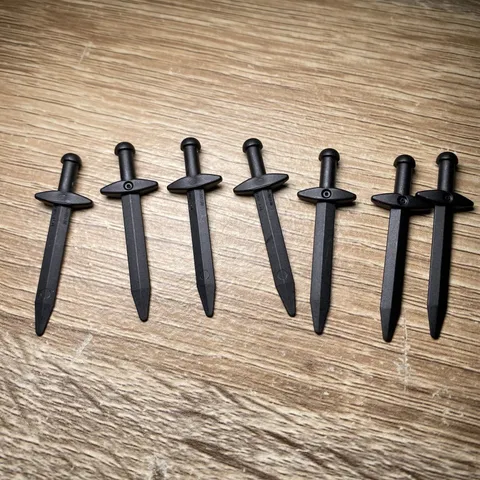LEGO 7x Black Castle Knight Sword Short Weapon Part 3847 Genuine