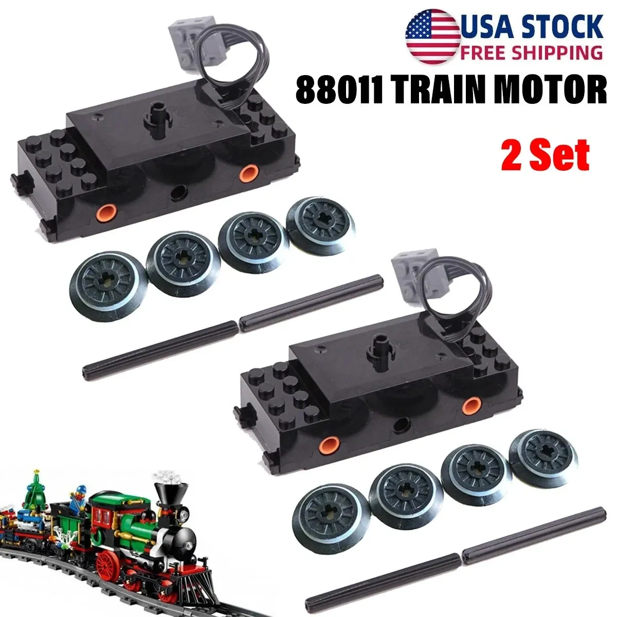 Fit For LEGO Power Function 88011: 9V TRAIN MOTOR WITH WHEELS Technic Toy 2x New
