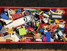LEGO Bulk Mixed Pieces & Parts Lot w/ Red Storage Brick Container Approx 6lbs