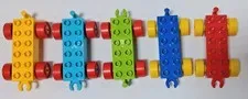 Lego DUPLO Train Car Base W/Wheels 2x6-Green-Red-Yellow & Blue Lot Of 5