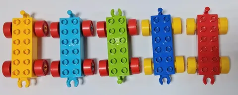 Lego DUPLO Train Car Base W/Wheels 2x6-Green-Red-Yellow & Blue Lot Of 5