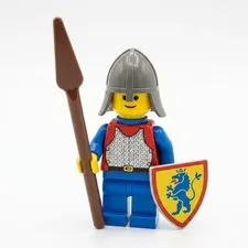 LEGO Minifigure Castle cas201 Breastplate Red Lion Shield Helmet Cape Spear