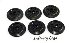 6 LEGO Black Train Wheel with Axle Hole & Friction Band (55423 65629) - 6 Pieces