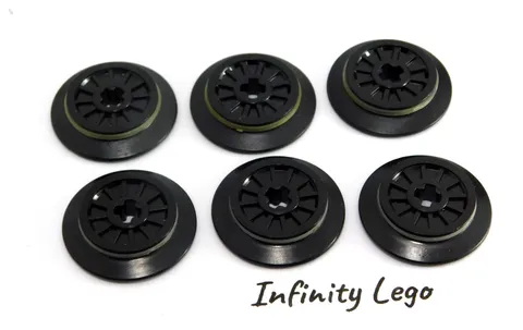 6 LEGO Black Train Wheel with Axle Hole & Friction Band (55423 65629) - 6 Pieces