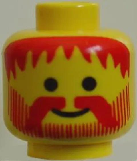 LEGO Yellow Minifigure, Head Standard Grin with Red Messy Hair, Moustache, and V