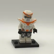 LEGO minifigure space soldier white orange helmet armor custom display stand