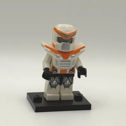 LEGO minifigure space soldier white orange helmet armor custom display stand