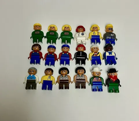 Lego Duplo Vintage Figures Lot Wild West Sheriff Bandit Cave Woman Engineer Zoo