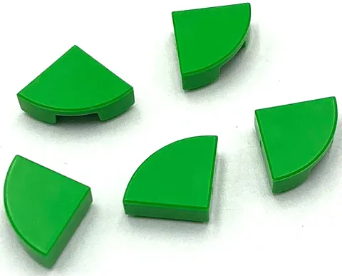Lego 5 New Bright Green Tiles Flat Smooth Round 1 x 1 Quarter Pieces