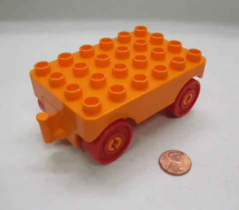 Lego Duplo 4X6 Orange Vehicle Car Base 24180 With Orange Base & Red Wheels