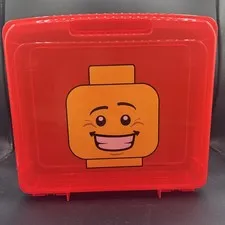 Lego Red Project Case Mini figure Storage Case Head Smile Face Empty Pre Owned