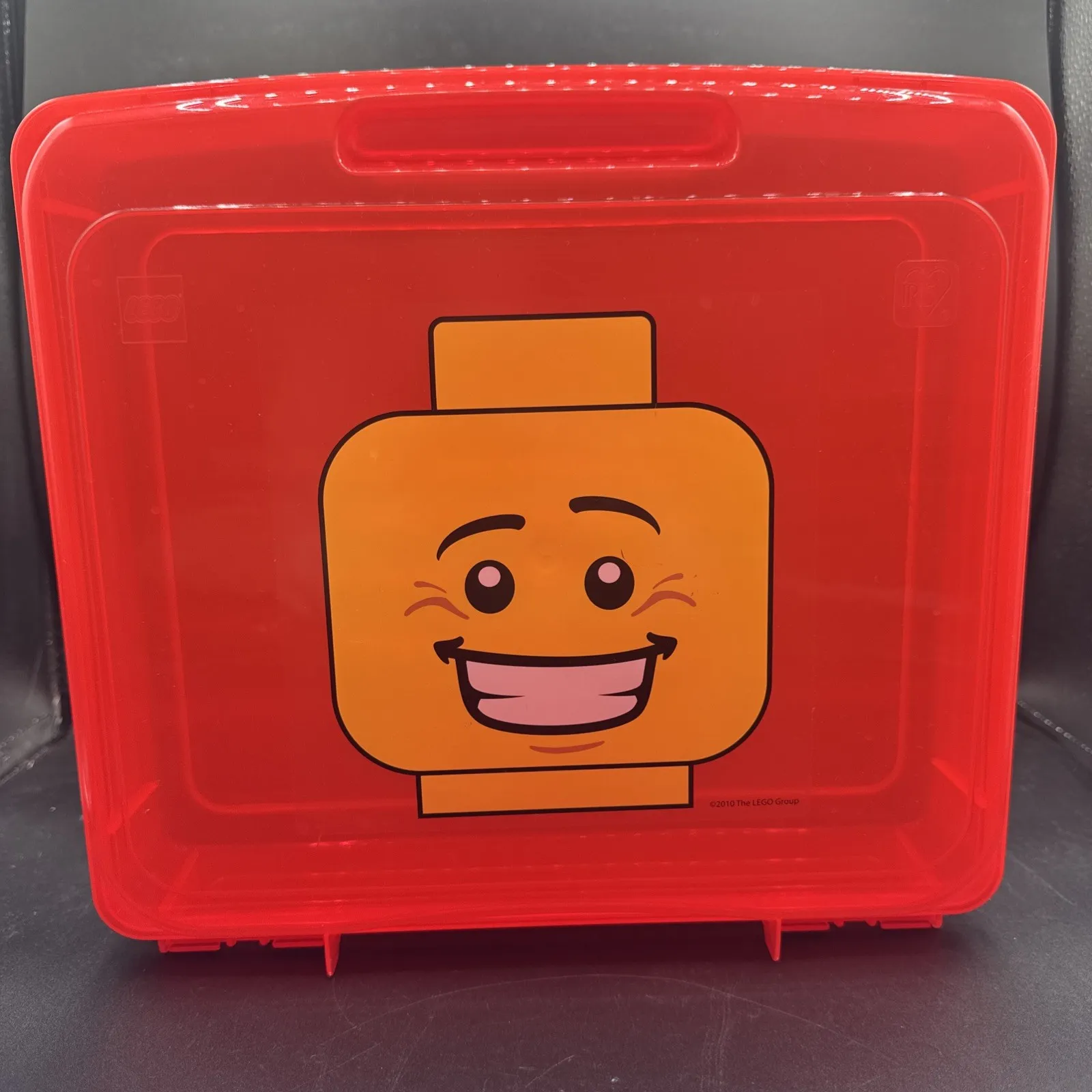 Lego Red Project Case Mini figure Storage Case Head Smile Face Empty Pre Owned