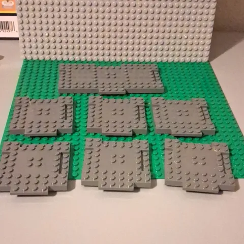LEGO 6 Dark Gray Modified 8 x 8 x 2/3 with 1 x 4 Indentations Plates. 1 8x16x2/3