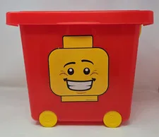 LEGO Red Storage Bin With Wheels And Lid 2013 Made In USA 21 Quart