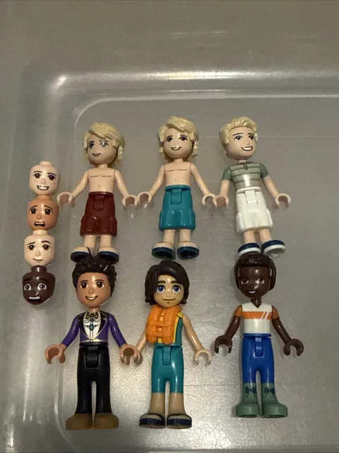 Lego Friends Minifigure Male Lot Mason River Marco Elijah Extra Heads Beach