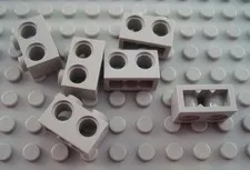 LEGO Lot of 6 Light Gray 1x2 Technic Bricks Pieces with 2 Holes