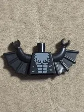 LEGO - Torso Bat with Dark Bluish Gray Fur Pattern / Black Arms w/ Wing - Black