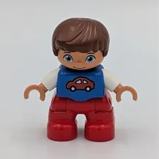 LEGO Duplo Boy Lego Ville Minifigure Blue Shirt Red Car Graphic Red Pants Toy