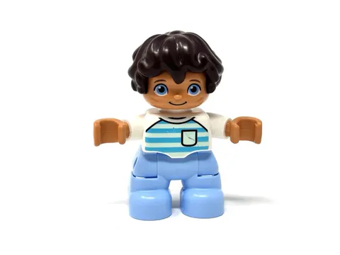 LEGO Duplo Little Boy Figure Blue Stripe Shirt Black Hair African American Child