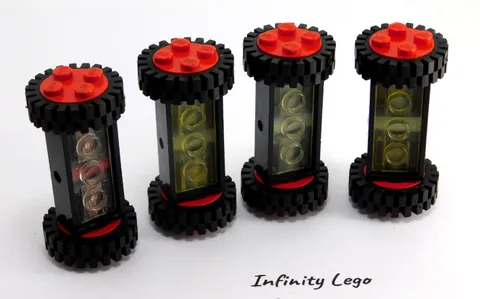4 LEGO Vintage Brick 2 x 4 Wheels Holder Red Freestyle Wheels Tire 24 x 8 (4180)