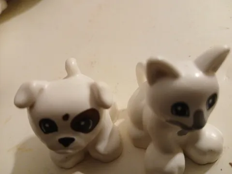 Lego Duplo Figure White Cat & White Pets Dog Animal Figures Lot of 2