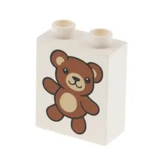1X Lego Duplo Motivstone 1X2X2 White Teddy Bear Red Brown 76371PB069 4066PB622