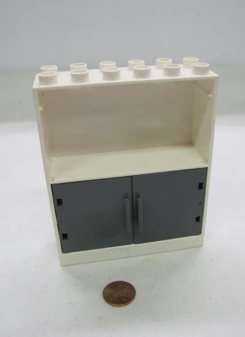 Lego Duplo White Cabinet Gray Doors Bookshelves Building House 2x6 4.75"