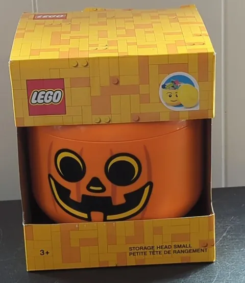 LEGO Small Storage Head Pumpkin Jack O Lantern Container Halloween Candy Bowl