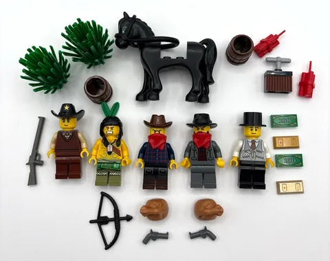 LEGO Western Cowboys Sheriff  Indian bandit banker minifig lot of 5 Horse