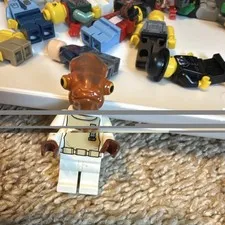 LEGO Minifigure Lot Mixed Parts Brown Head White Outfit, Plastic