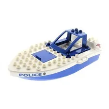 1X LEGO DUPLO Boat 18x8x3 Blue White Police Ship 4861 59188 59189 dupboat05c01