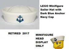 LEGO Minifigure White Sailor Hat with Dark Blue Anchor Navy Cap
