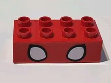 LEGO Red Duplo Brick 2 x 4 with White Spider-Man Eyes Pattern