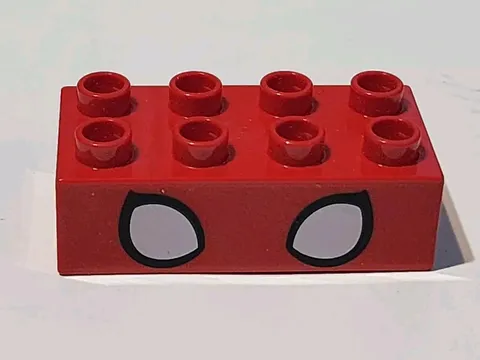 LEGO Red Duplo Brick 2 x 4 with White Spider-Man Eyes Pattern