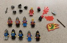 Vintage Lego Castle knights dragon lion black falcon minfigure lot flag helmet
