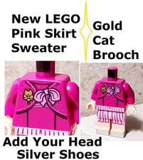 New LEGO SPECIAL OCCASION Pink Sweater Torso Gold Cat Peachie Silver Shoes Legs